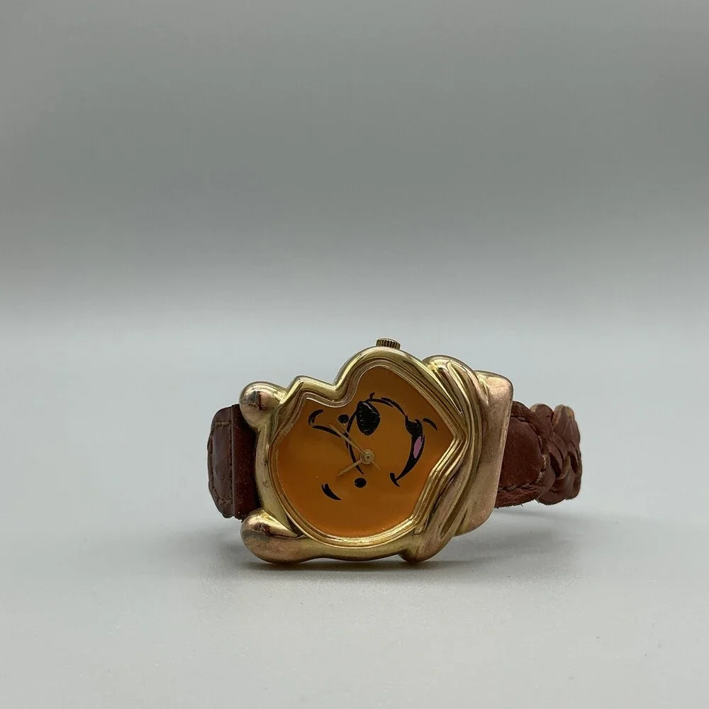 Timex Disney Pooh Girls Watch 29mm Gold Tone Brown Leather Band New Battery